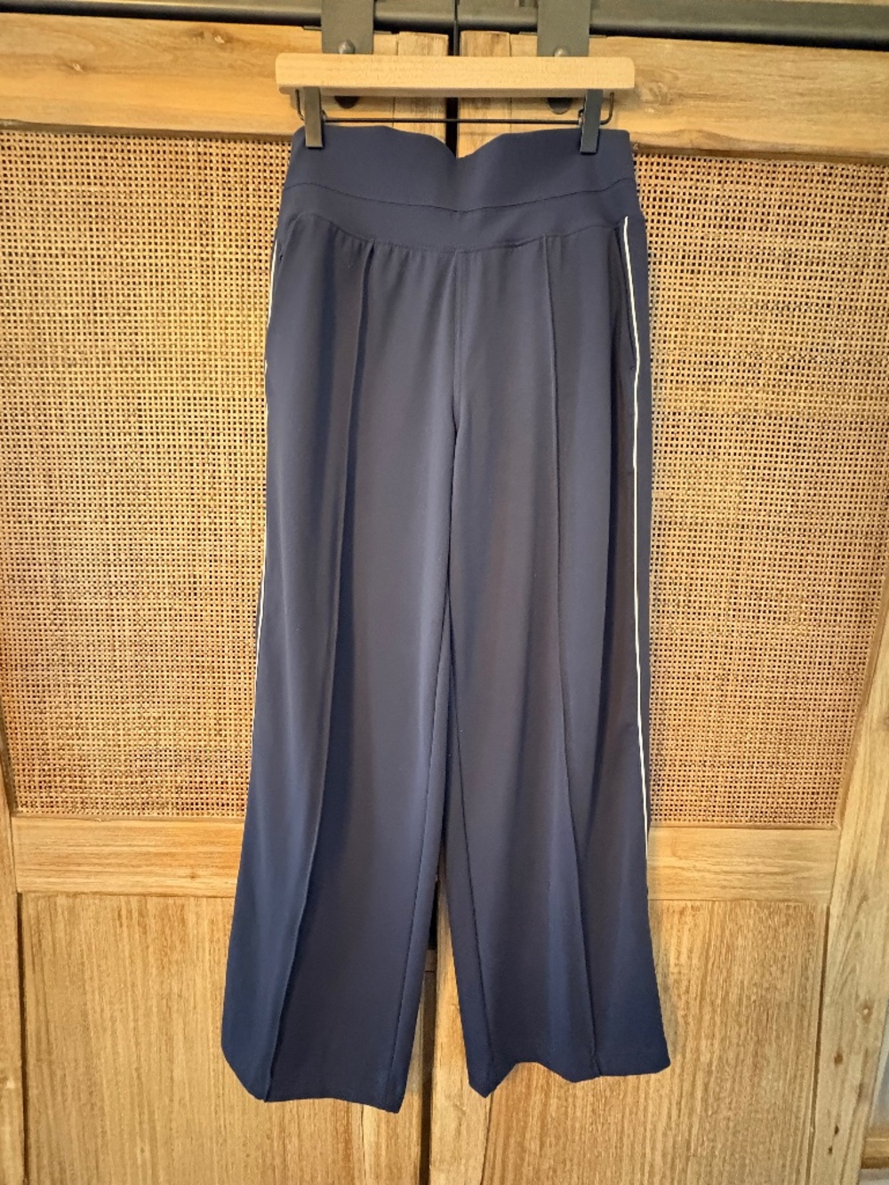 Athleta Venice Wide Leg Stripe Pant Navy with White Stripes